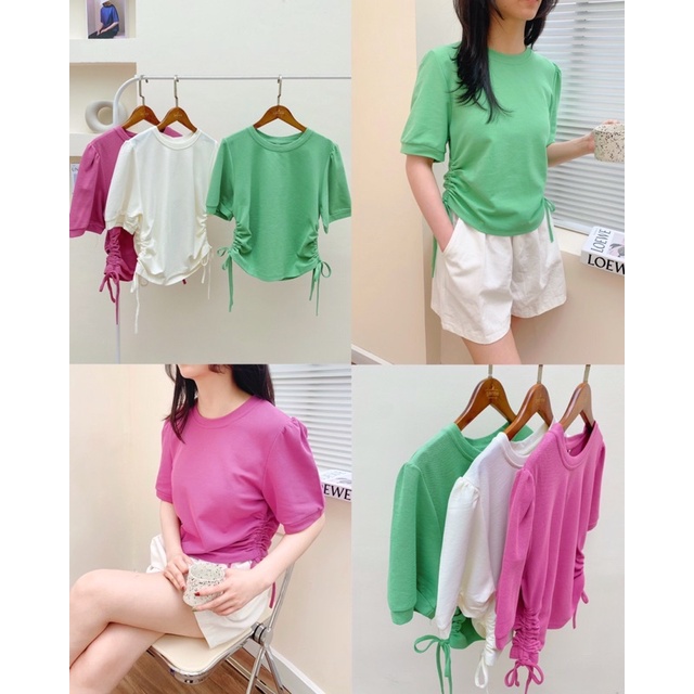 Áo thun cổ tròn rút dây cạnh 67a02 by germe