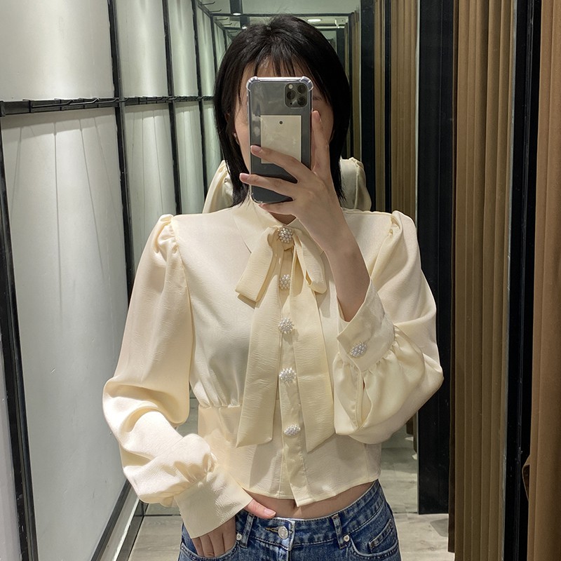 Áo sơ mi Zara cao cổ vải lụa thái (SHIRT WITH BOW) | BigBuy360 - bigbuy360.vn