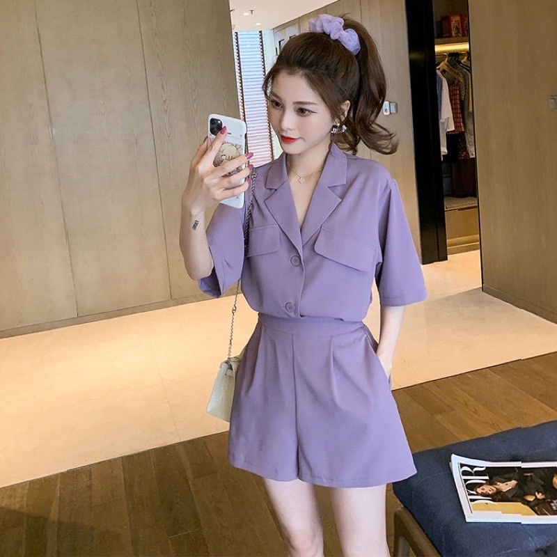 Set Bộ Áo Blazer Ngắn Tay & Quần Short Lưng Thun Form Rộng Thoải Mái Ulzzang Style [HÌNH THẬT]