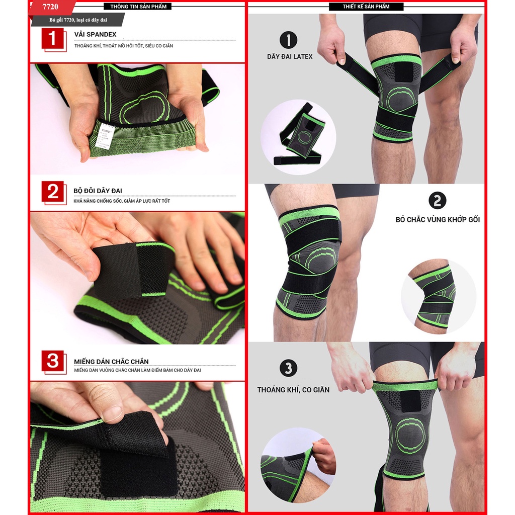 Băng gối bảo vệ gối, băng đầu gối thủ môn, bó gối tập gym Aolikes 7720 / 7718 dày dặn co giãn 4 chiều - Bảo hành 3 tháng