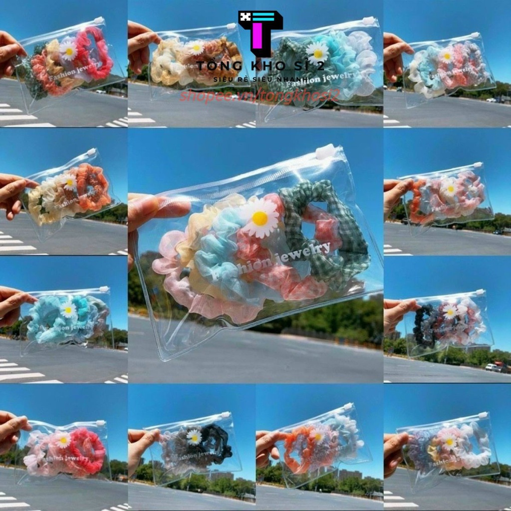 PVN36497 Chun buộc tóc set 5 chiếc túi zip cap cấp T2