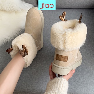 Giày bốt đi tuyết ống ngắn phối lông nhung dày dặn chống trượt thời trang mùa đông mới cho nữ 2021