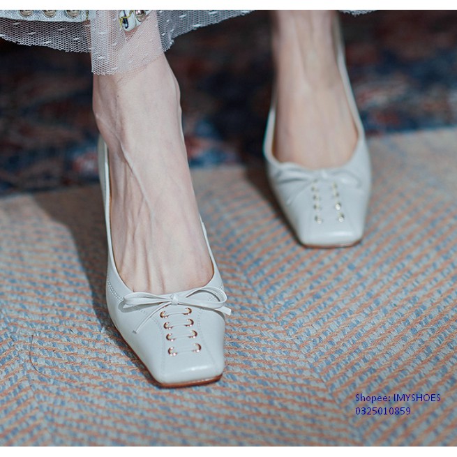 GIÀY CAO GÓT MARY JANE 5CM MŨI VUÔNG ĐAN NƠ CỔ ĐIỂN