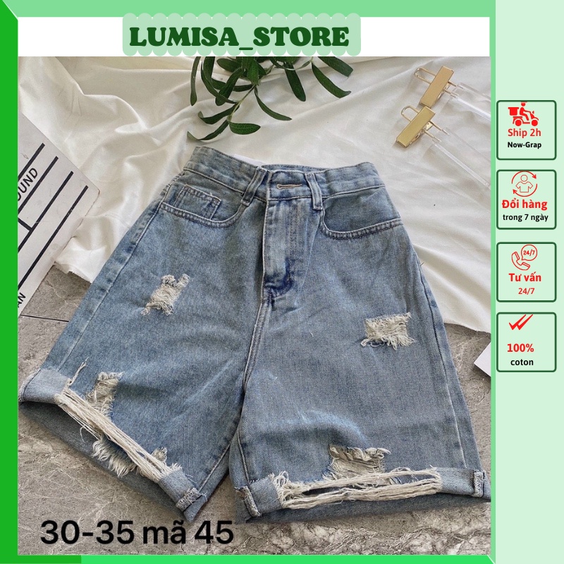 Quần Jean ngố nữ ống rộng lửng cào rách from chữ A ngắn đẹp Lumisa