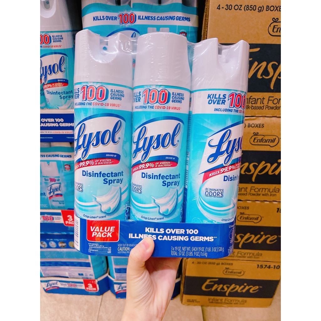 XỊT DIỆT KHUẨN LYSOL - TIÊU DIỆT 100 LOẠI VIRUS GÂY CÚM &amp; BỆNH TẬT_SET 3 CHAI