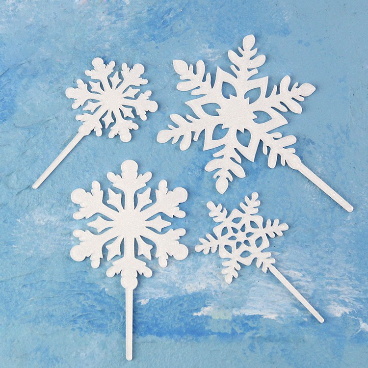 Set 10 Phụ Kiện Trang Trí Bánh Kem Hình Bông Tuyết Bằng Acrylic