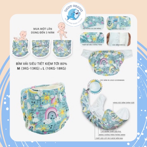 Bỉm vải cho bé, Quần tã vải Goodmama chống tràn, tiện lợi, tiết kiệm dành cho trẻ từ 3-20kg