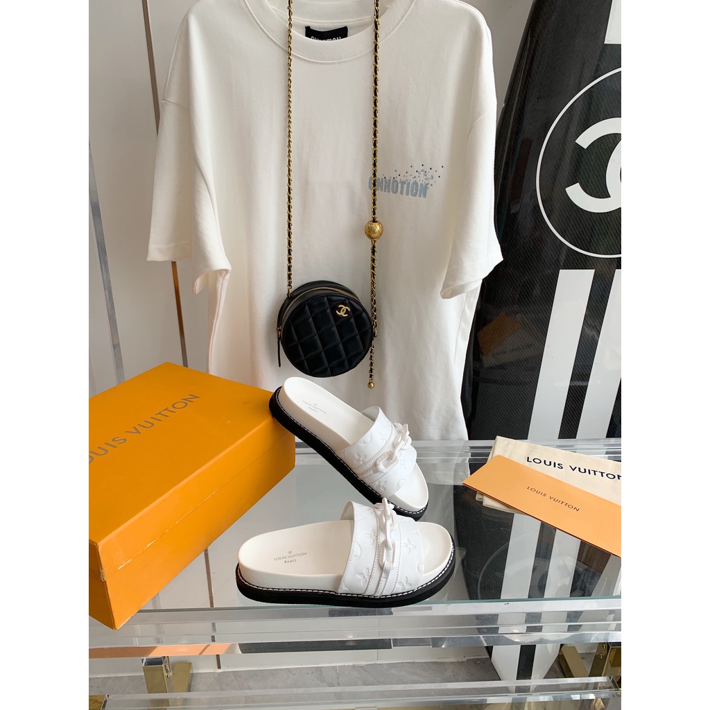 Dép da thật thời trang cao cấp Louis Vuitton LV phong cách trẻ trung, thời thượng