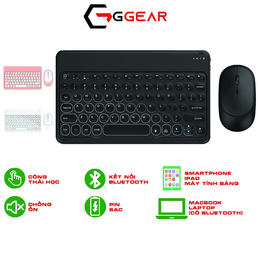 Bàn phím chuột bluetooth không dây Ggear BPC01 chống ồn silent pin sạc bấm cực đã cho ipad điện thoại smartphone học tập