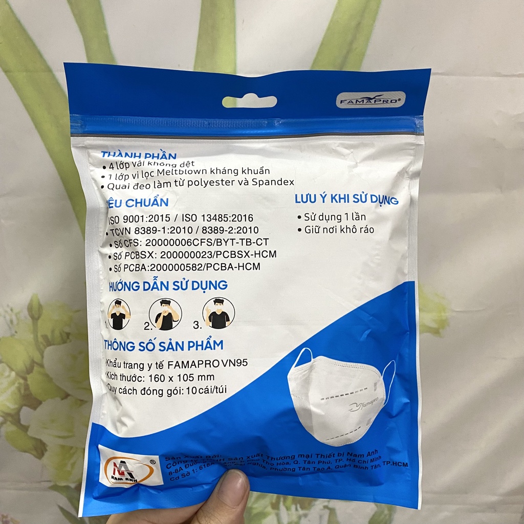 Khẩu trang y tế NAM ANH kháng khuẩn 5 lớp FAMAPRO VN95 dạng TÚI