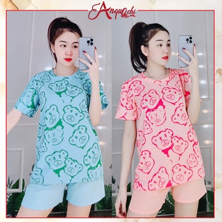 Đồ Bộ Nữ Mặc Nhà Anquachi Gấu Đẹp Thun Cotton Nữ Mặc Ngủ Ở Nhà Dễ Thương Quần Dùi Cute A071