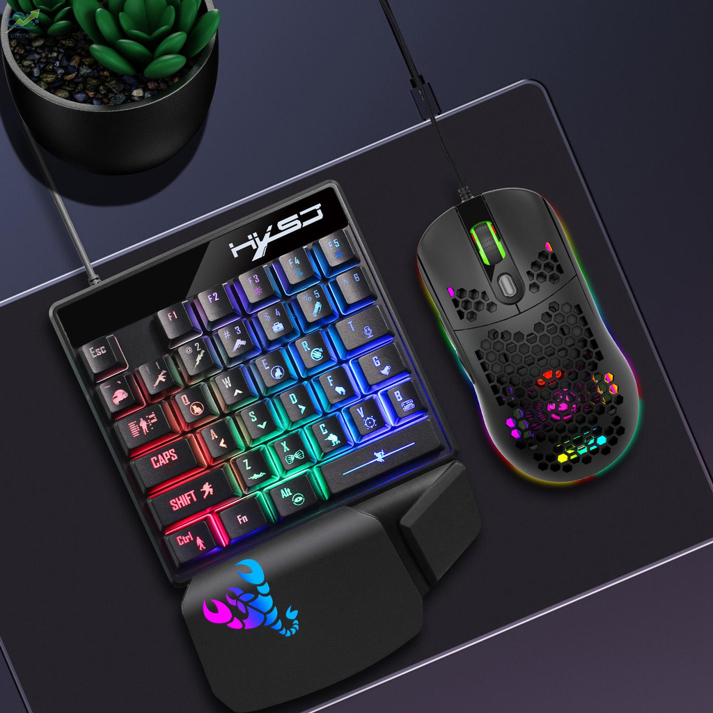 g☼HXSJ V400 One-handed Game Keyboard Wired Keyboard Streaming Color RGB light Ergonomic Hand Rest Keyboard Black