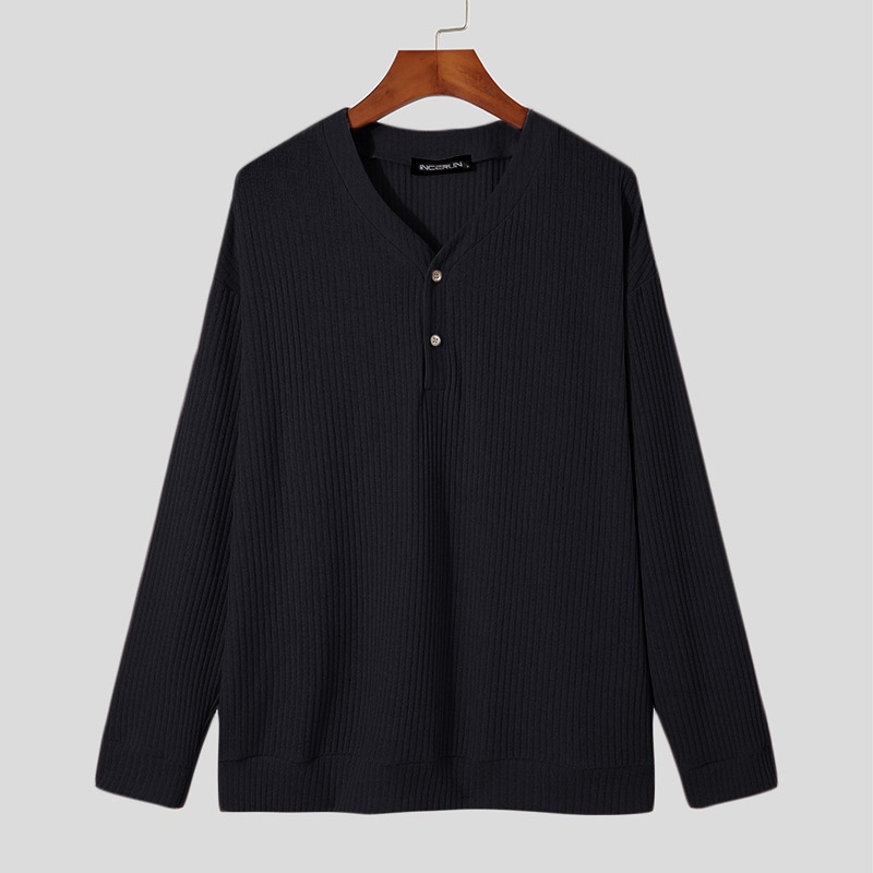 Áo sơ mi nam tay dài cổ chữ V kiểu dáng đơn giản