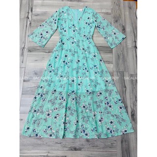 Đầm Maxi Voan T.O.P.S.H.O.P 2 Lớp Xanh Lá In Hoa - 2637- Dài140