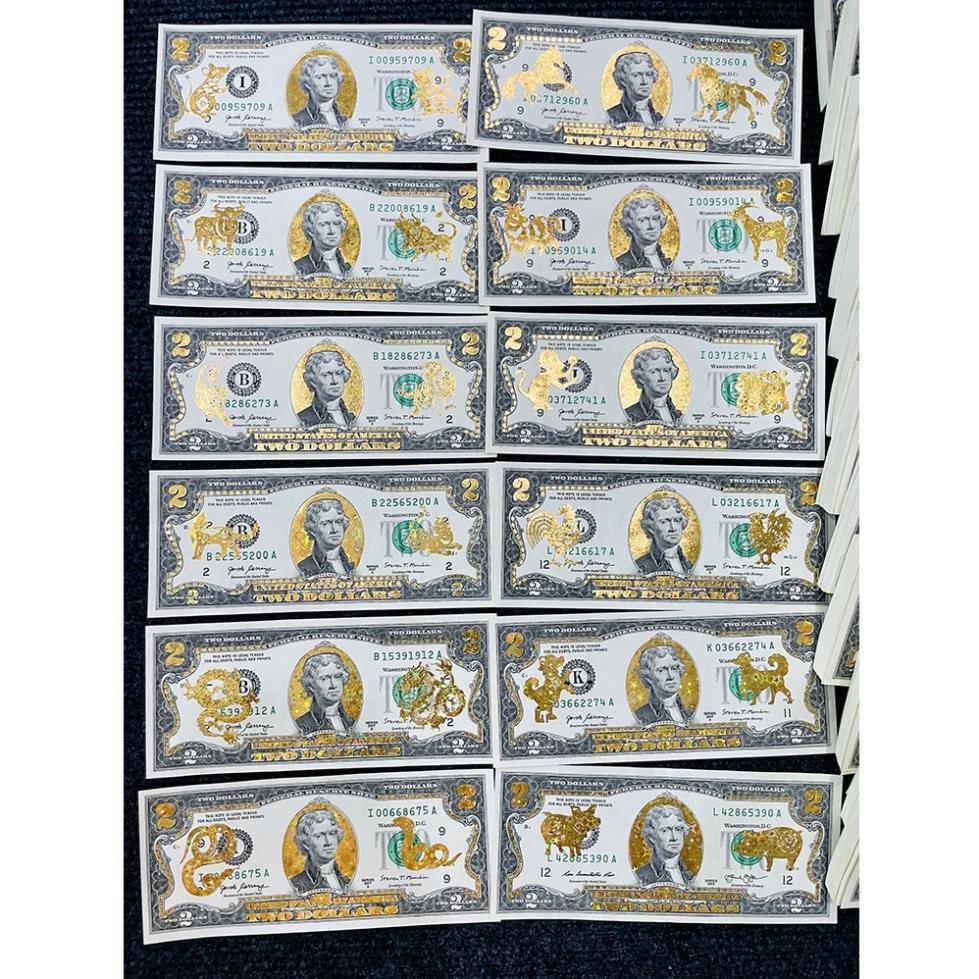 Tờ 2 Đô, 2 USD In Hình 12 Con Giáp Mạ Vàng 3D Kỷ Niệm Làm Quà Tặng, Sưu Tầm, Trang Trí để bóp ví ốp lưng điện thoại