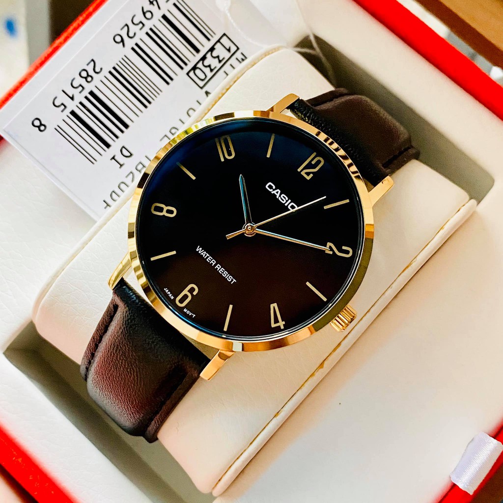 ĐỒNG HỒ NAM DÂY DA CASIO MTP VT01GL-1B2 CAROT WATCH