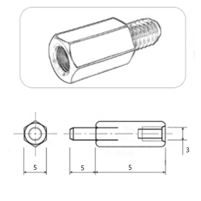 Đai ốc nối ren M3x5mm , HEX Stand off
