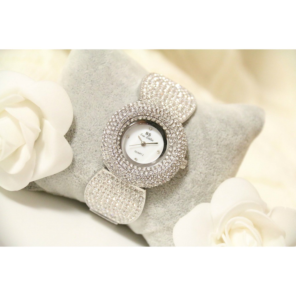 Đồng hồ nữ dây kim loại, đồng hồ nữ chính hãng BEE SISTER đính đá cao cấp, thời trang hình nơ siêu độc đáo, đẳng cấp