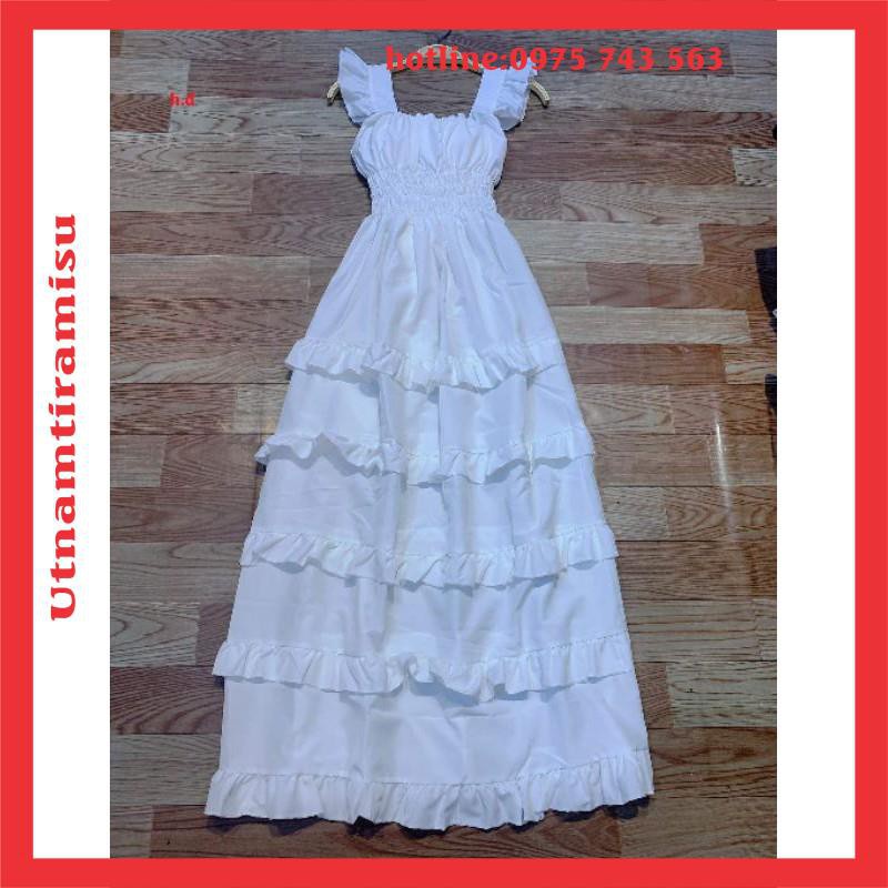 Đầm Trắng Công Chúa nhiều tầng dự tiệc👗Váy Maxi thiết kế trễ vai sang trọng Vintage Tiểu Thư🎀2 dây dáng xòe | BigBuy360 - bigbuy360.vn