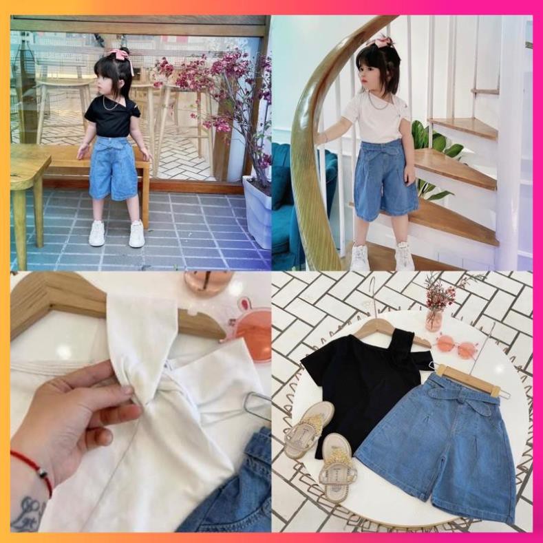 BỘ Cộc Tay Bé Gái 20-40KG( quần Jean nơ và áo cotton 4 chiều).