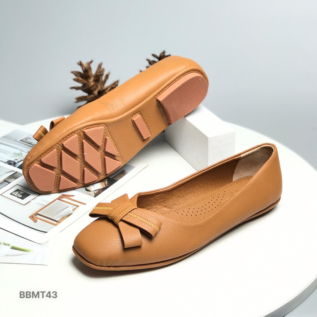 Giày búp bê nữ BQ ❤️FREESHIP❤️ Giày bệt công sở mũi vuông gắn nơ đế mềm BBMT43