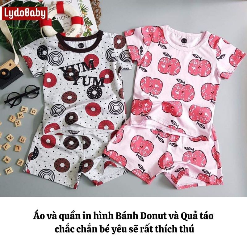 Quần áo trẻ em Lydobaby chất đẹp cho bé trai bé gái 3 tuổi , 5 , 6 , 7 , 8 tuổi cộc tay 100% cotton họa tiết bánh và táo