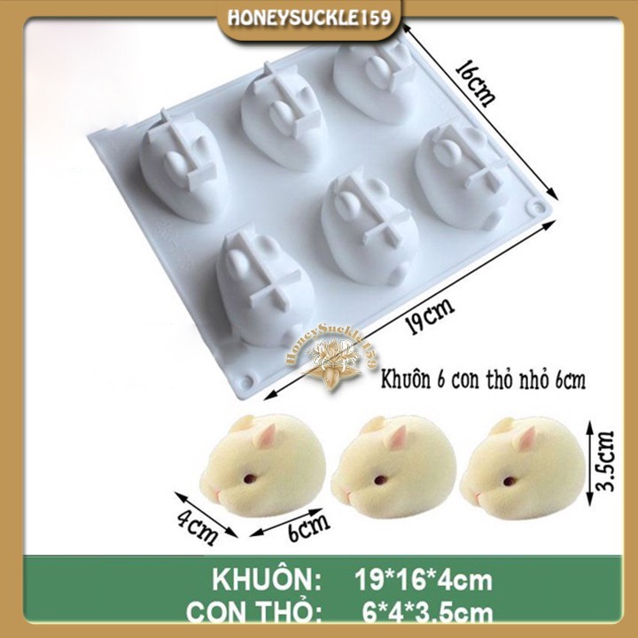 Khuôn Silicon Làm Thạch 3D Hình 6 Thỏ Trắng