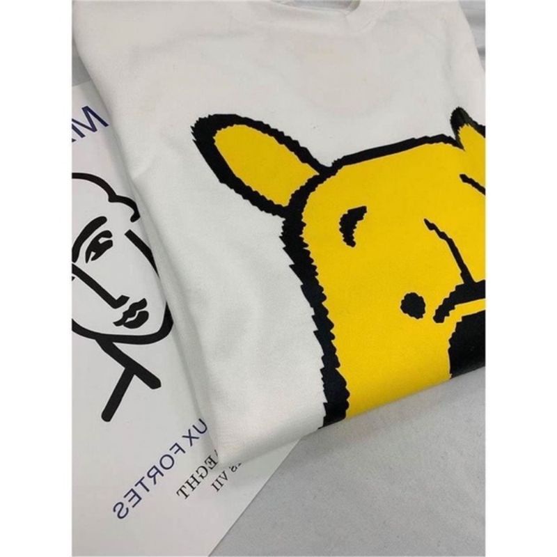 Áo thun tay lỡ mặt gấu vàng unisex form rộng