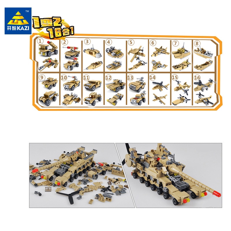 Bộ đồ chơi lắp ráp tương thích với Lego 544 miếng 16 trong 1 mô phỏng xe tăng/máy bay quân sự