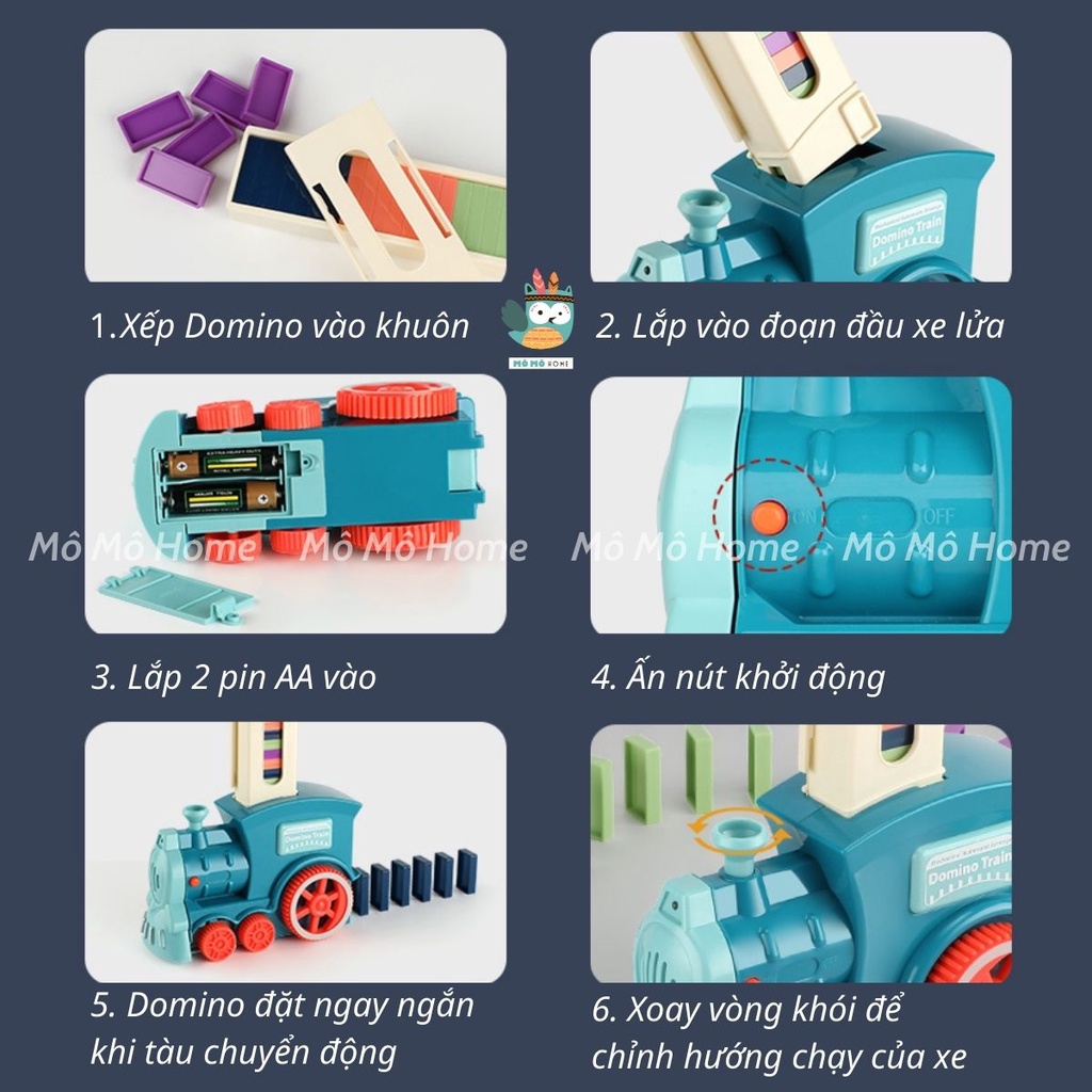 Xe Domino, Đồ Chơi Tàu Lửa Domino xếp tự động, Có Âm Thanh, Điều chỉnh hướng dễ dàng - Mô Mô Home