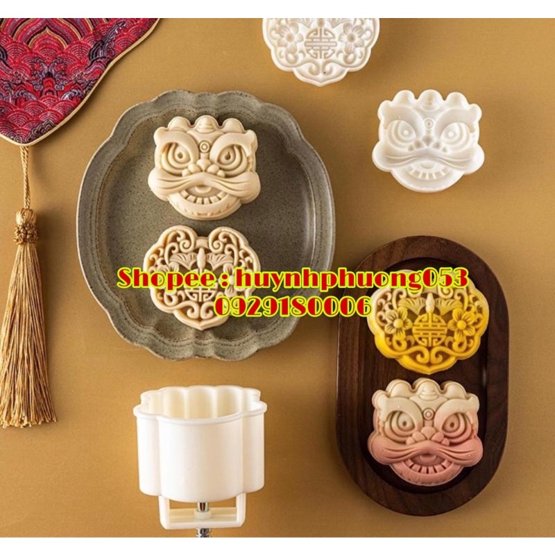 Khuôn làm bánh , trung thu , Đầu Lân ( 1 mặt 1 nhấn) 75g