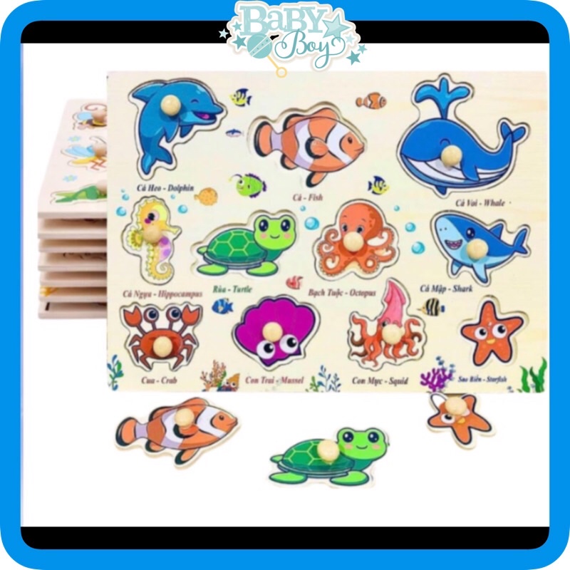 Đồ Chơi Trẻ Em Baby boy store -Bảng Ghép Hình Núm Gỗ Thông Minh Cho Bé