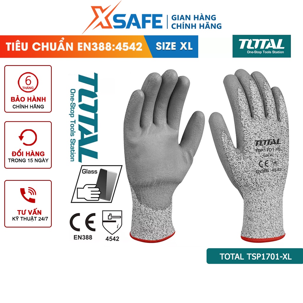 Găng tay bảo hộ lao động TOTAL TSP1701 size XL tiêu chuẩn EN388:4542, bảo vệ an toàn, tăng độ bám - chính hãng