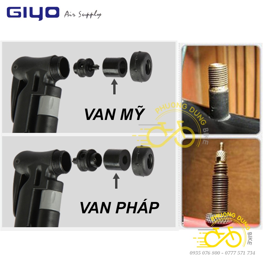 Bơm mini xe đạp GIYO GM-71 có đồng hồ đo áp suất
