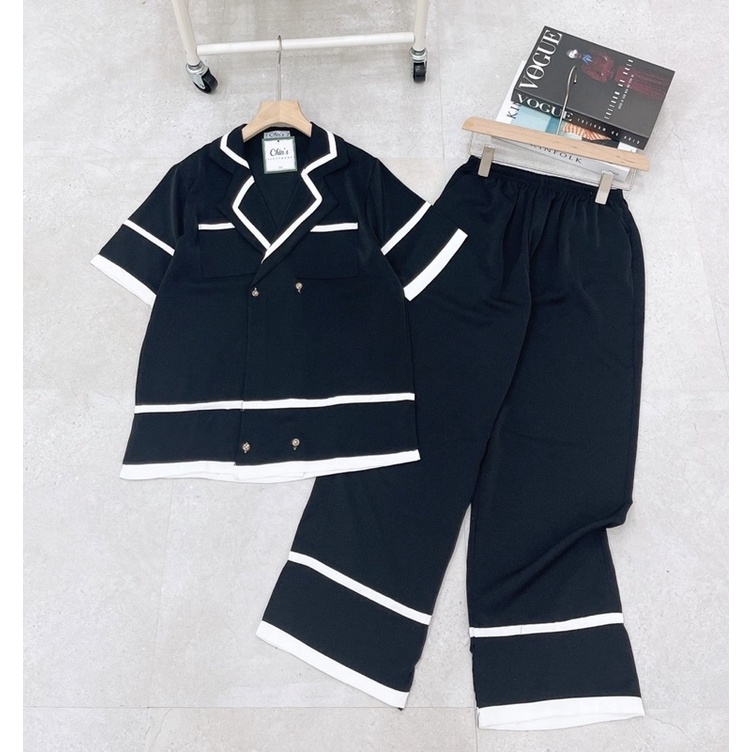 set đồ bộ pijama mặc nhà Viền thiết kế giả vest LỤA cao cấp sang trọng