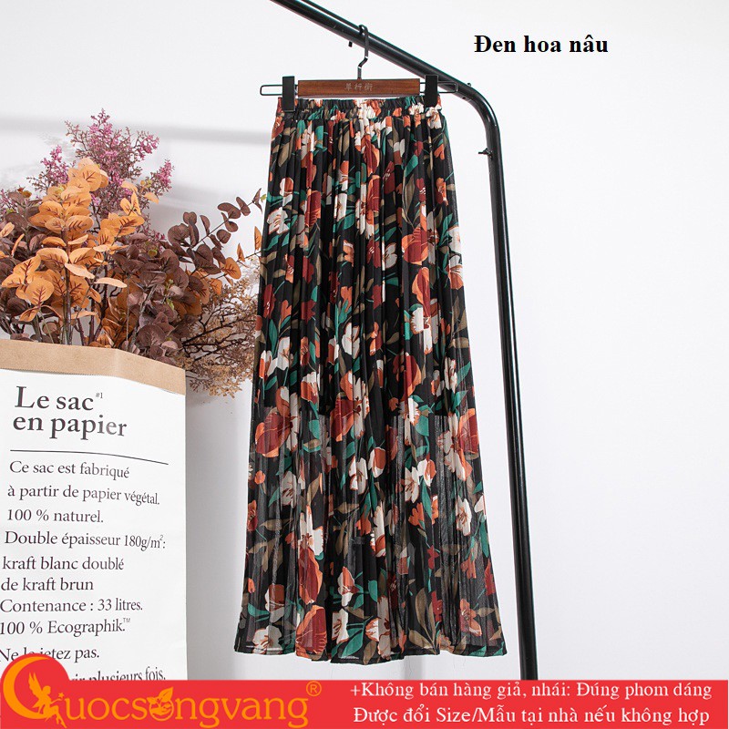 Chân váy midi dập li chân váy kiểu hoa GLV158 Cuocsongvang