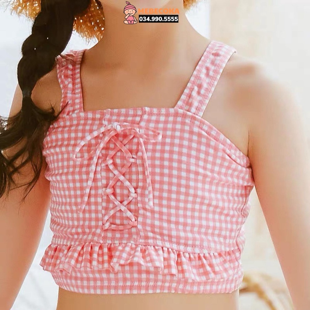 Đồ bơi trẻ em ,Bộ đồ bơi kẻ caro cao cấp chất LYCRA Hàn,siêu dễ thương cho bé gái
