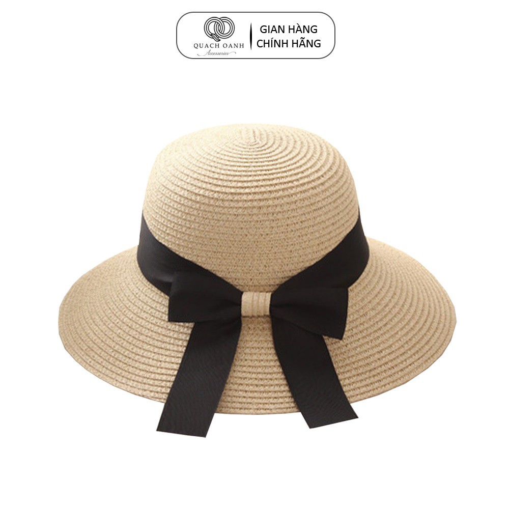 Mũ nón cói QO ACCESSORIES nữ đai thắt nơ to đi biển mùa hè MU34