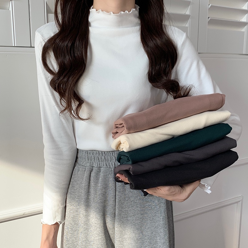 SUXI Áo thun tay dài cổ cao phong cách Hàn Quốc thời trang dành cho nữ