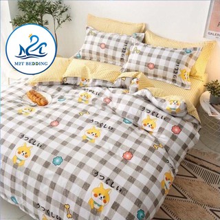 Bộ chăn ga gối Cotton poly M2T bedding Cún caro, vỏ chăn mền, drap nệm và 2 vỏ gối