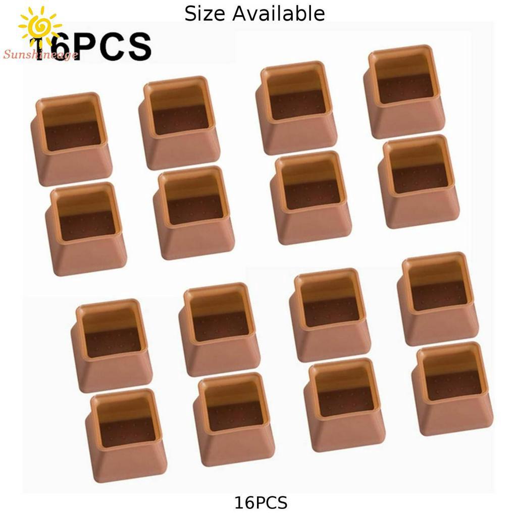 Set 16 miếng bọc chân bàn ghế bằng Silicon chống trượt hình vuông
