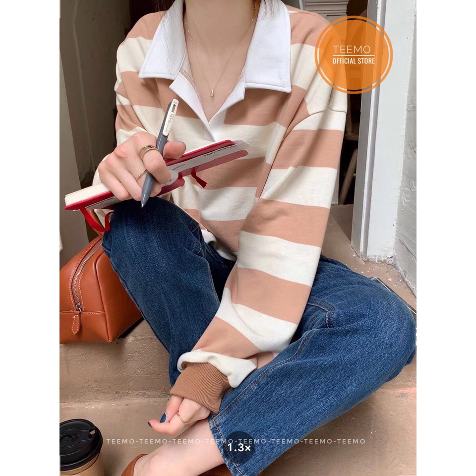 Áo croptop tay dài cổ polo,áo croptop nữ kẻ ngang chất cotton da cá cực hot 2110A36  (Có sẵn/ảnh thật) | BigBuy360 - bigbuy360.vn