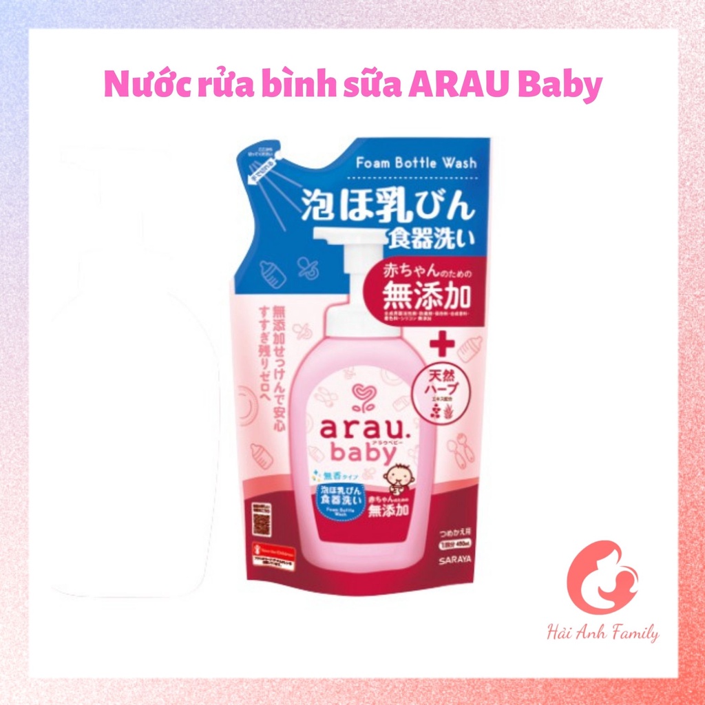 Nước rửa bình sữa ARAU baby - bình 500ml - túi 450ml