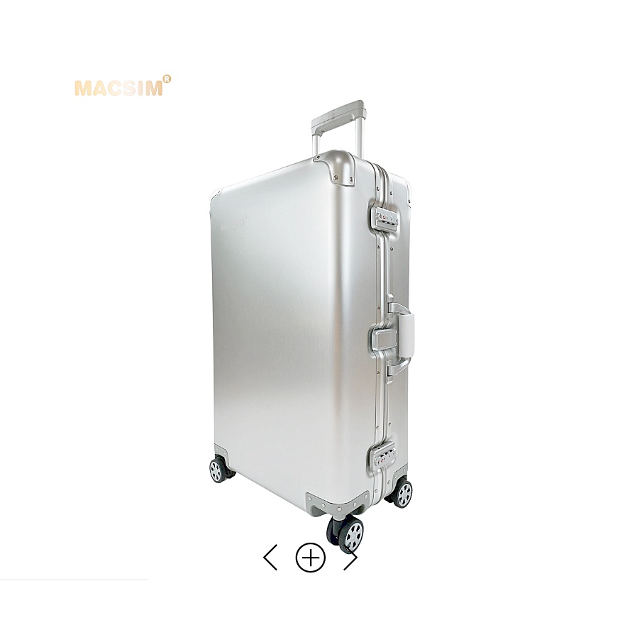 Vali kéo du lịch cao cấp chất liệu hợp kim nhôm nguyên khối MS1318 nhãn hiệu Macsim màu bạc cỡ 28inches