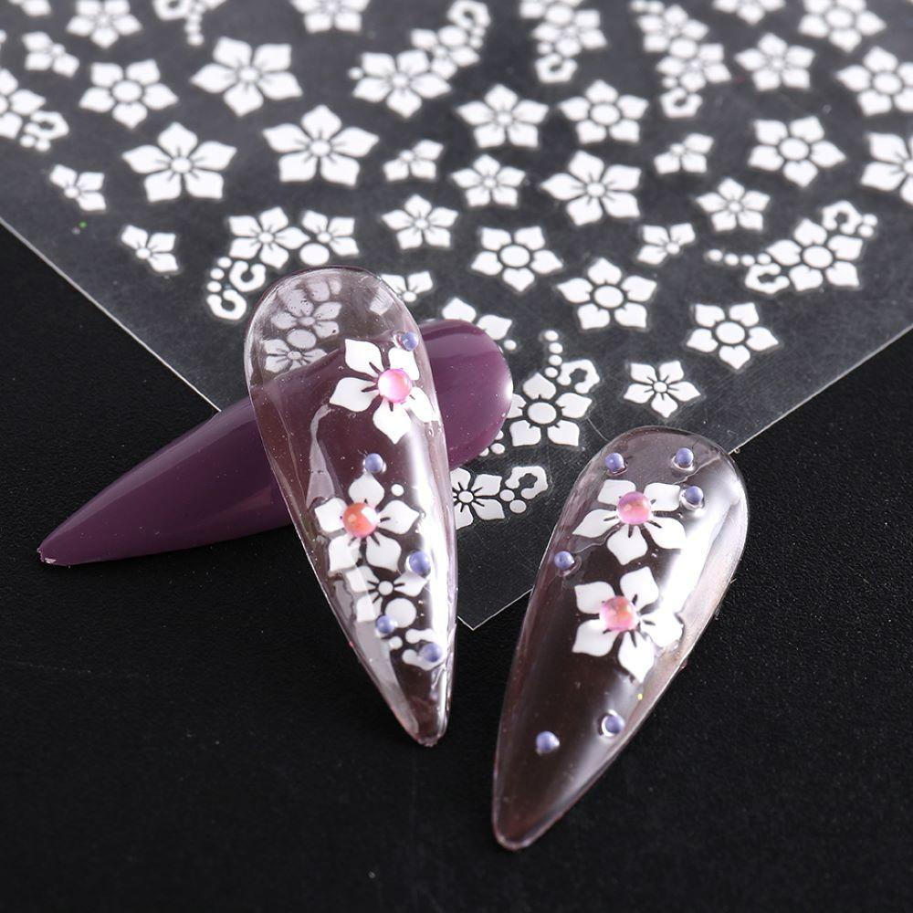 LEILY Nail Art Decorations Nail Sticker Manicure White 3D New DIY Slider Decals Adhesive Five Petal Flower Design