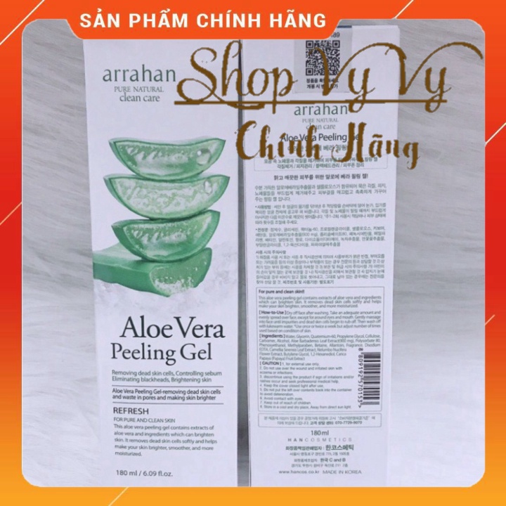 CHÍNH HÃNG -  Tẩy tế bào chết làm sạch và trắng sáng da chiết xuất từ lô hội Arrahan Aloe Vera Peeling Gel 180ml - Hàn Q