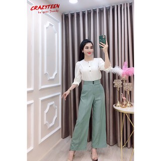 Aó sơ mi cổ tròn tay phồng tiểu thư hiết kế CRAZYTEEN ( AC0120)