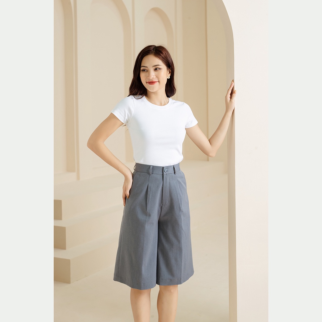 Quần culottes lửng ống rộng kaki thiết kế thời trang Eden bigsize lưng vừa có túi che khuyết điểm tốt - Q017