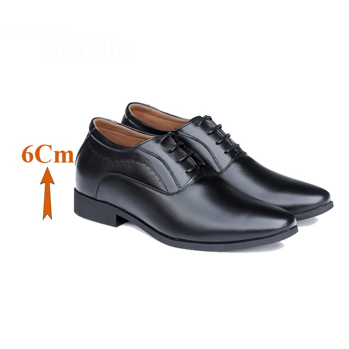 GIÀY TĂNG CHIỀU CAO NAM T&TRA - CAO 6CM – T08 ĐEN - DA BÒ THẬT 100%