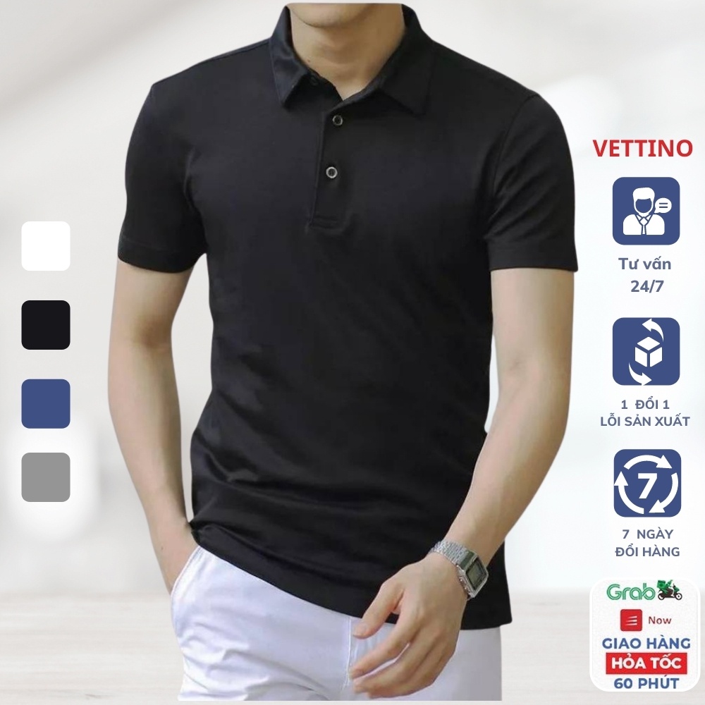 Áo polo nam trơn Vettino dáng ôm trẻ trung, áo thun nam cổ bẻ vải cotton co giãn 4 chiều